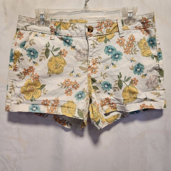 a.n.a Mid Rise Floral Shorts Women's 8 Flat Front Chino Slash Pockets 3.5 Inseam - Picture 1 of 6
